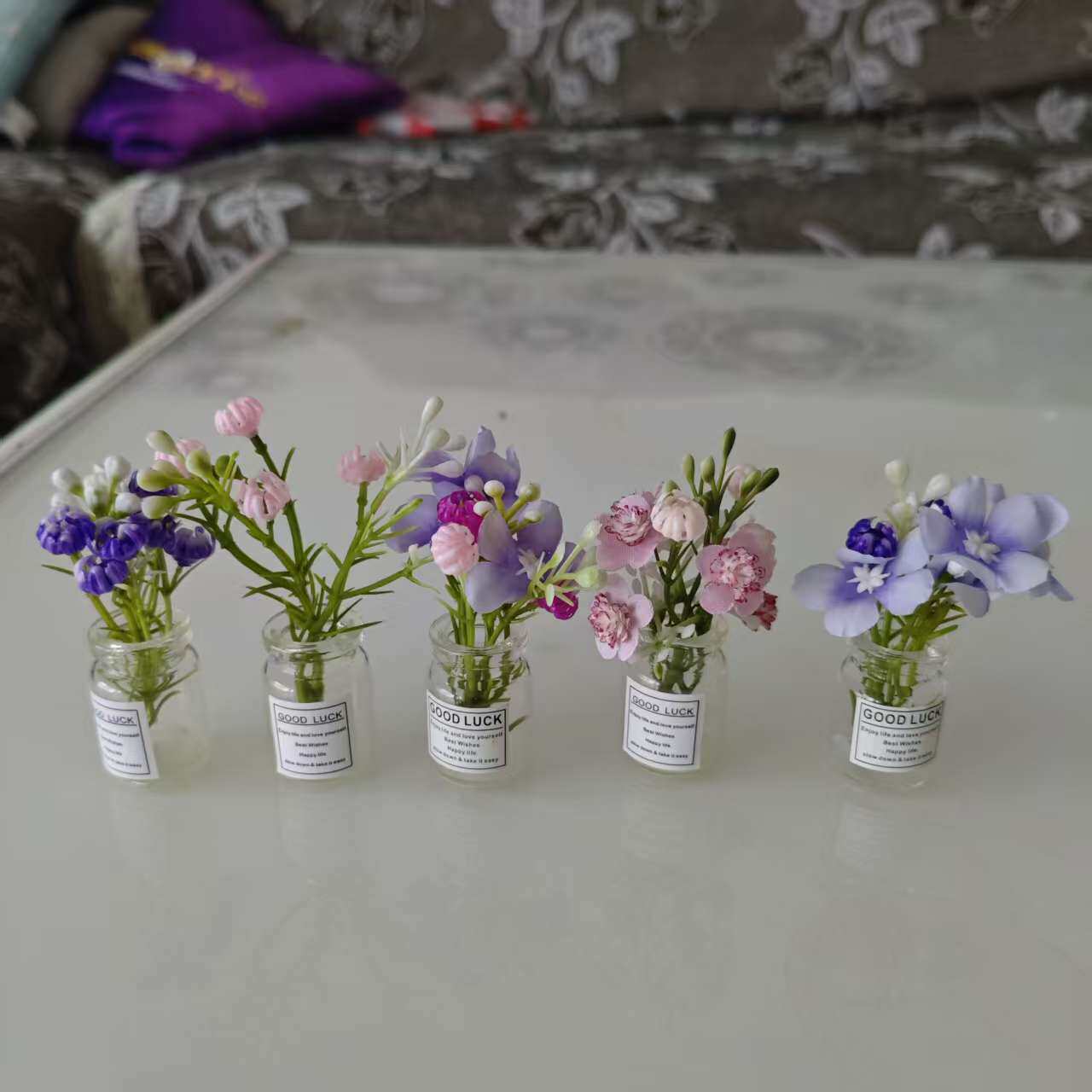 汽车摆件塑料仿真花玻璃瓶装饰品