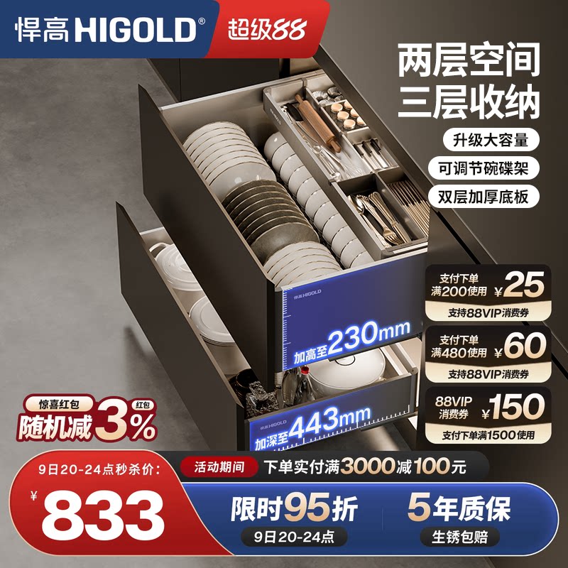 悍高KE系列三层抽屉式碗碟拉篮图片