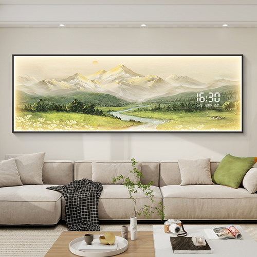【热销爆款】山水客厅挂钟带灯画