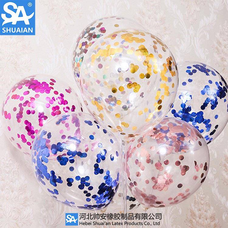 12寸亮片气球乳胶纸屑气球婚房装饰派对圣诞透明气球生日套装
