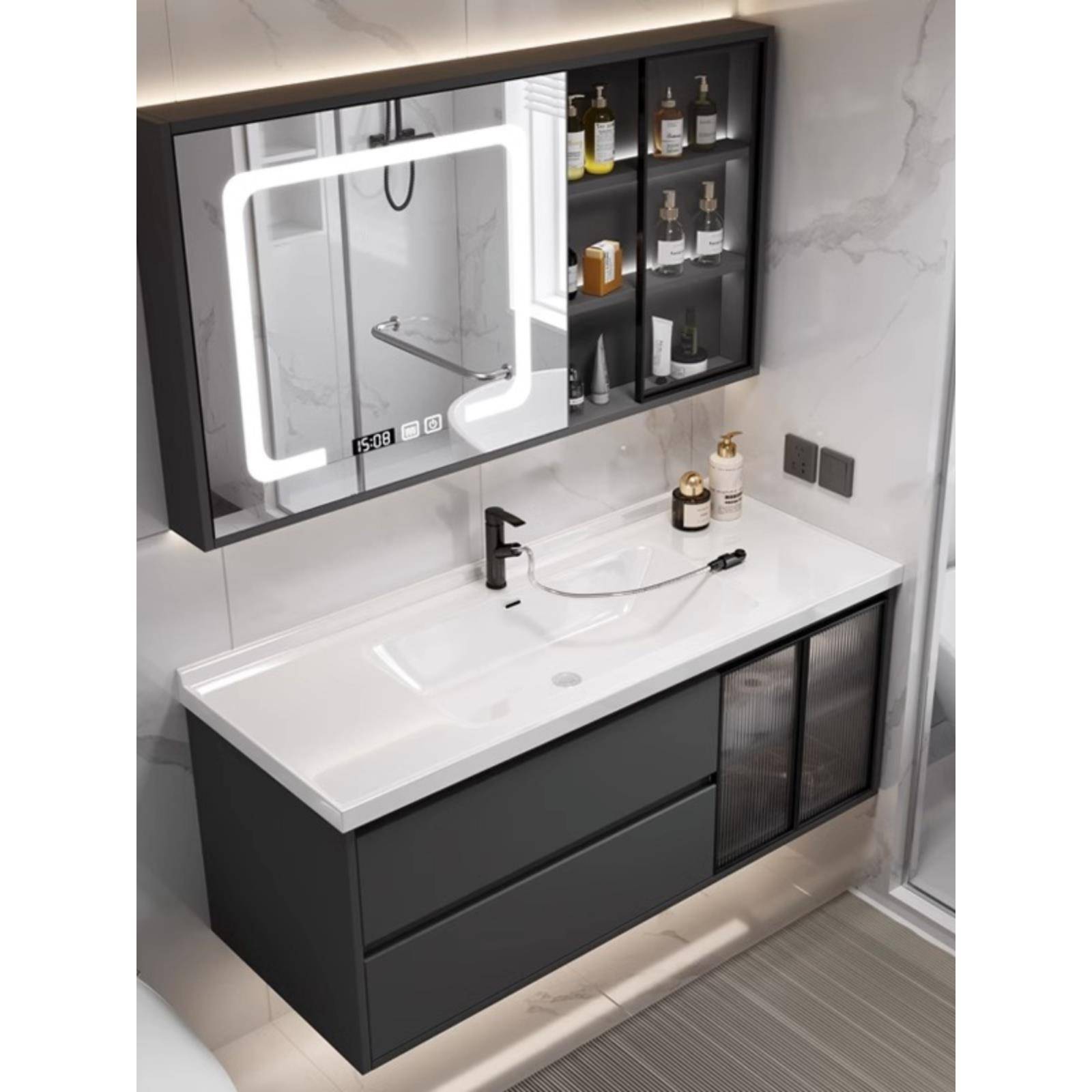 需定制陶瓷集成智能浴室柜组合简单浴室轻豪华洗手盆手洗手盆套装