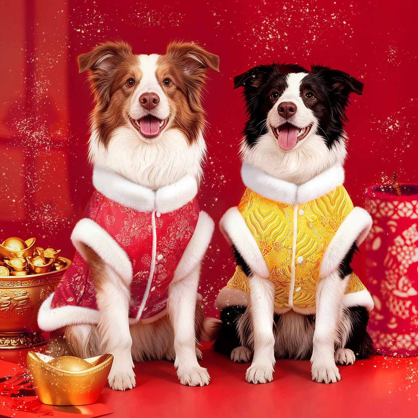 大狗狗新年衣服冬装保暖加厚新中式旗袍萨摩耶边牧金毛大型犬唐装