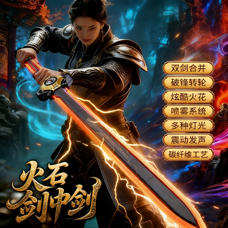 火花拔刀剑中剑儿童发光喷雾激光剑玩具武士双刀喷雾男孩新年礼物
