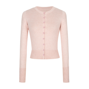 MosesQueen魔西女王粉色针织开衫女春秋修身显瘦短款毛衣外套上衣