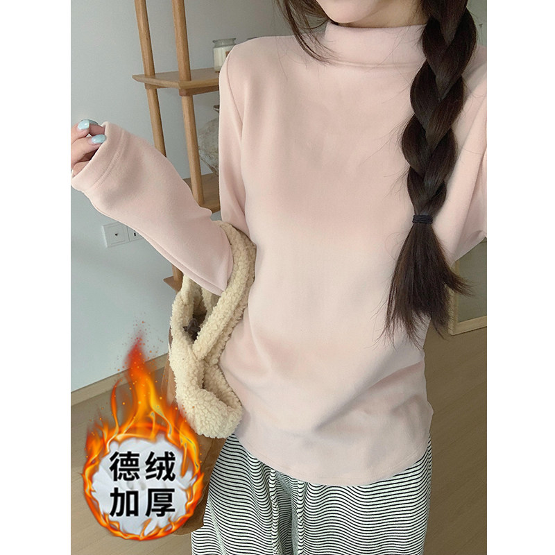 MosesQueen魔西女王保暖加厚德绒半高领打底衫女内搭长袖t恤上衣