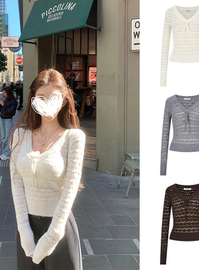 MosesQueen魔西女王v领缕空针织衫女秋冬内搭毛衣设计感长袖上衣