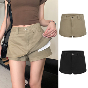 MosesQueen魔西女王卡其色牛仔半身裙裤 设计感防走光高腰a字短裙