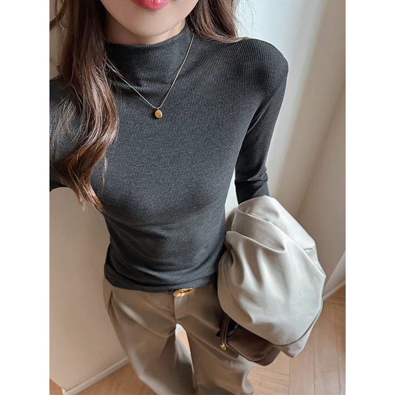 MosesQueen魔西女王抓毛加厚半高领打底衫春秋冬内搭长袖t恤上衣