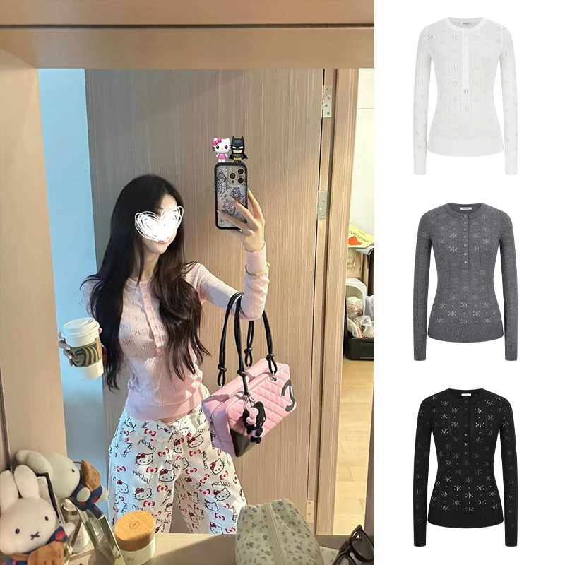 MosesQueen魔西女王粉色半开领缕空针织衫长袖修身内搭打底衫上衣,女装/女士精品,毛针织衫,淘宝优惠券,粉丝福利购,淘宝优惠卷