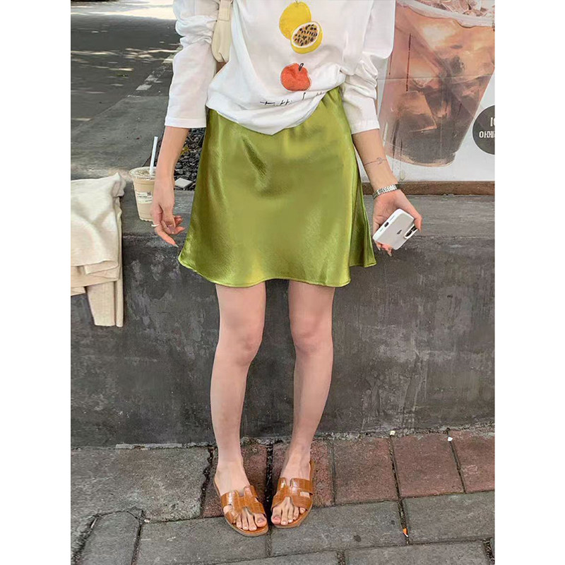 醋酸缎面半身裙高腰a字鱼尾短裙图片
