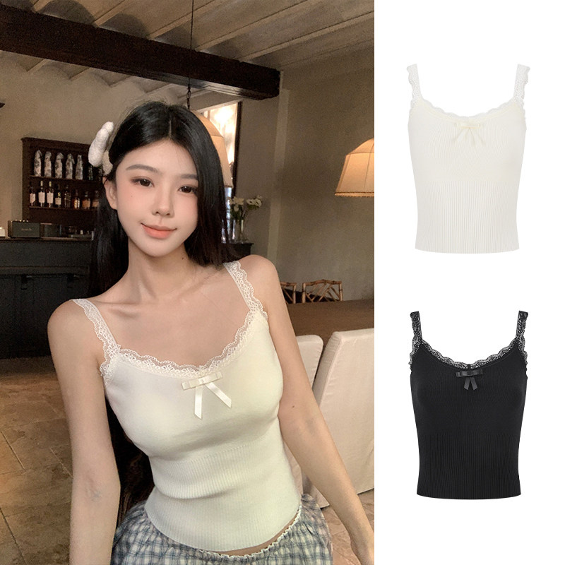 MosesQueen魔西女王蕾丝花边针织吊带背心女夏外穿设计感内搭上衣