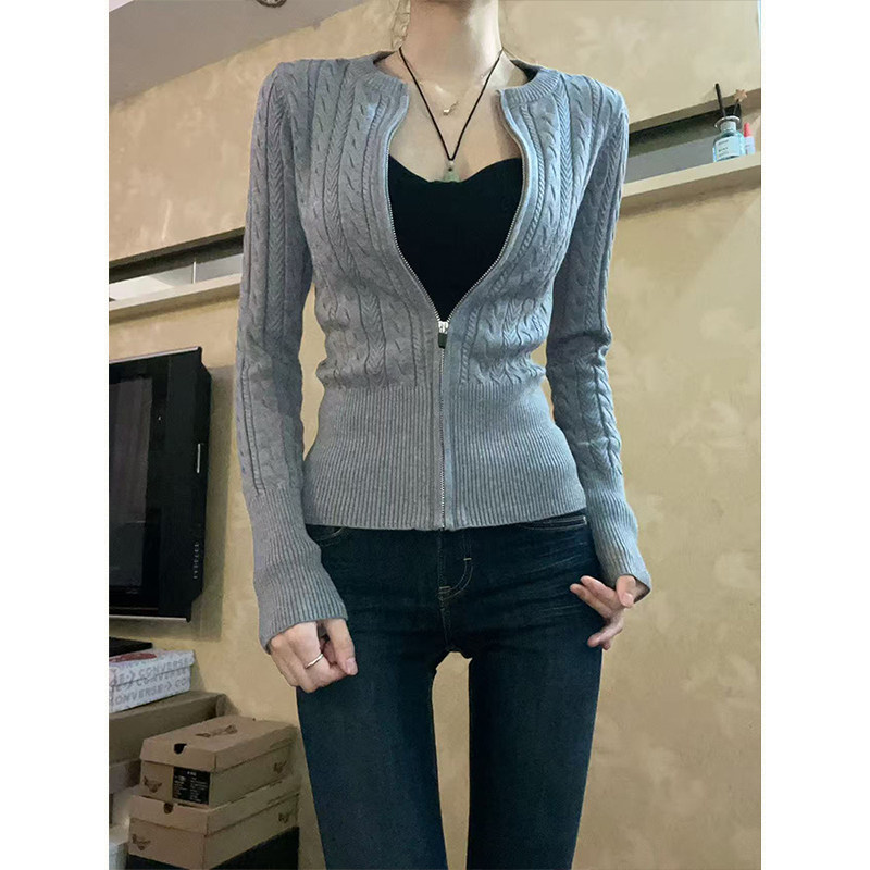 MosesQueen魔西女王灰色麻花毛衣外套秋冬季软糯修身针织开衫上衣,女装/女士精品,毛针织衫,淘宝优惠券,粉丝福利购,淘宝优惠卷