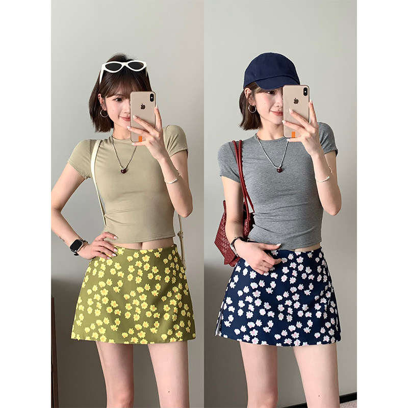 MosesQueen魔西女王多巴胺复古碎花半身裙防走光辣妹a字包臀短裙