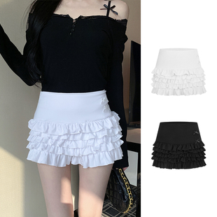MosesQueen魔西女王白色半身裙蓬蓬蛋糕裙木耳边高腰显瘦a字短裙
