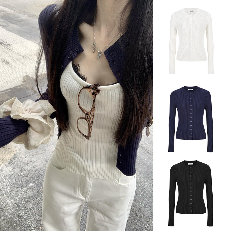 MosesQueen魔西女王坑条短款针织开衫外套修身上衣吊带背心两件套