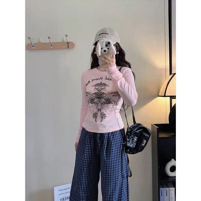 MosesQueen魔西女王粉色印花正肩长袖t恤修身显瘦内搭打底衫上衣,女装/女士精品,T恤,淘宝优惠券,粉丝福利购,淘宝优惠卷