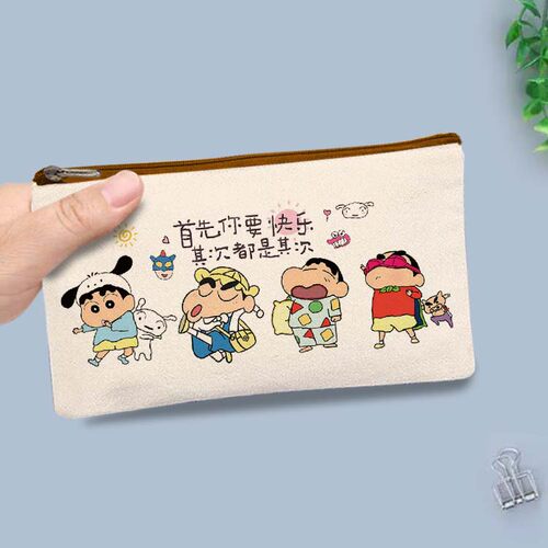 可爱小新帆布零钱包学生笔袋装钱袋百元纸币钥匙化妆包收纳手拿包