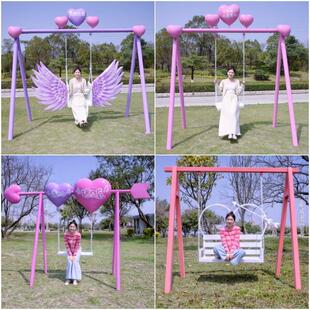 爱心秋千座椅雕塑网红打卡彩虹气球云朵梯子景区玻璃钢热气球摆件