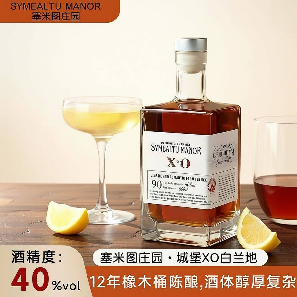 塞米图法国进口城堡白兰地XO洋酒40度烈酒单支500毫升橡木桶陈酿图片