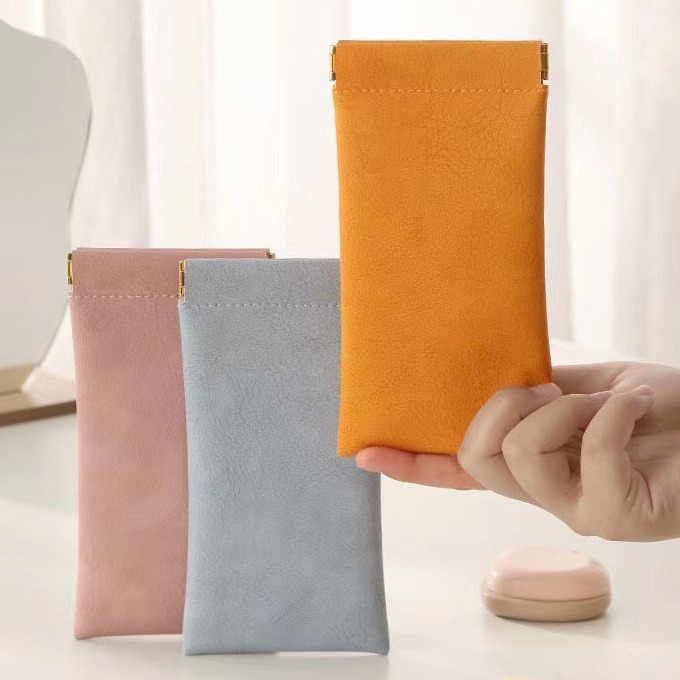 眼镜袋墨镜太阳镜男女收纳套弹片口自动闭合眼镜收纳包皮质眼镜袋