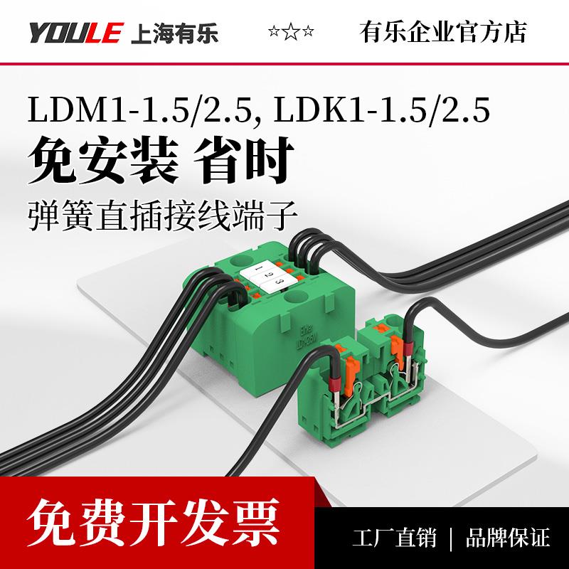 LDM1/LDK1联捷快速直插弹簧式导轨道接线端子排台ST2/PT2.5连接器