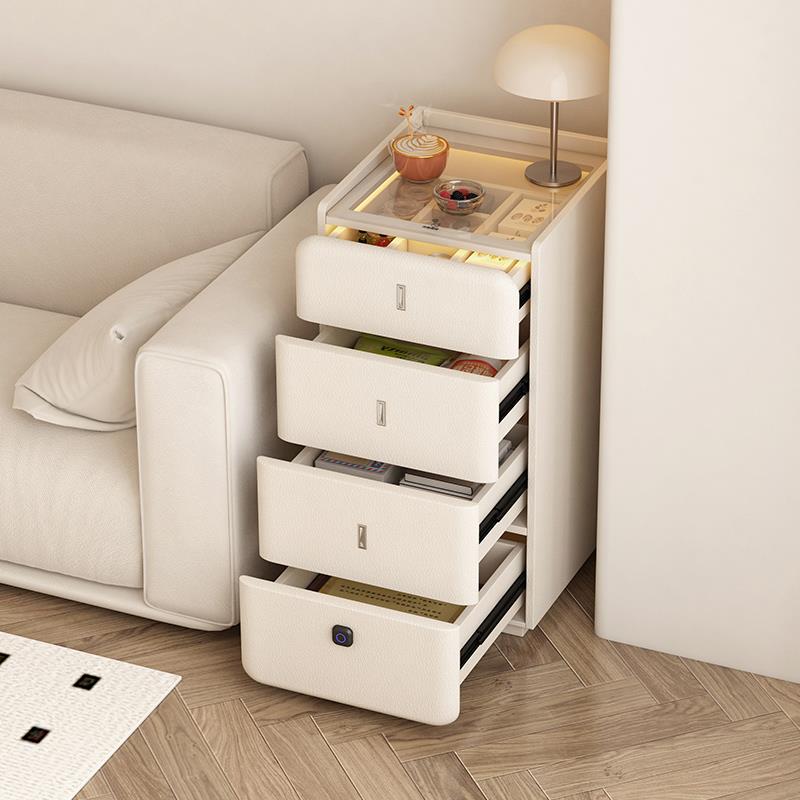 法式卧室床头立柜客厅沙发边上的小柜子指纹锁斗柜极窄30四层抽屉