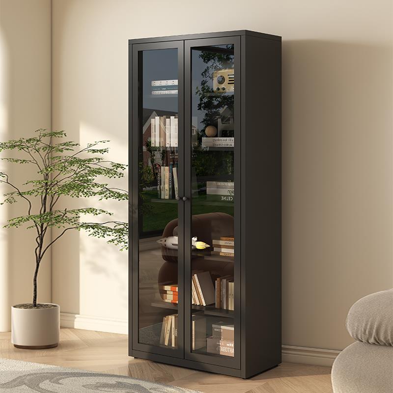现代简约书柜钢制带玻璃门置物柜客厅落地展示柜手办陈列柜收纳柜