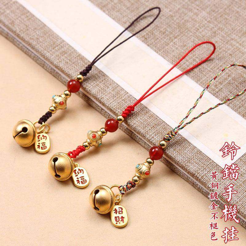 古法金铃铛手机挂绳系列女款甜美挂件挂饰情侣链送女友复古短款铜