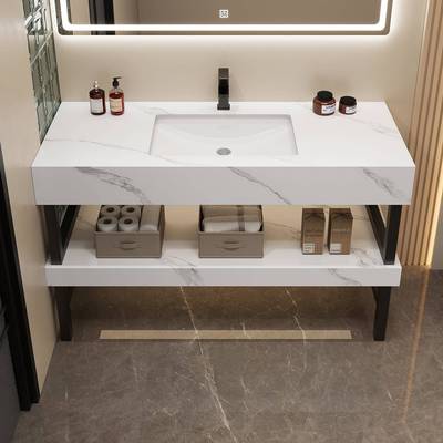 落地式岩板酒店陶瓷一体公共卫生间洗漱洗手台浴室柜组合不带镜子