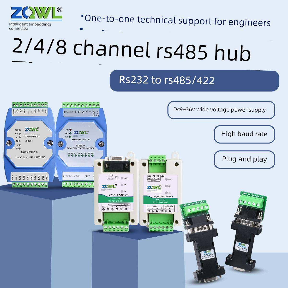 RS485集线器串口中继器485hub分线器工业防雷隔离信号放大延长器