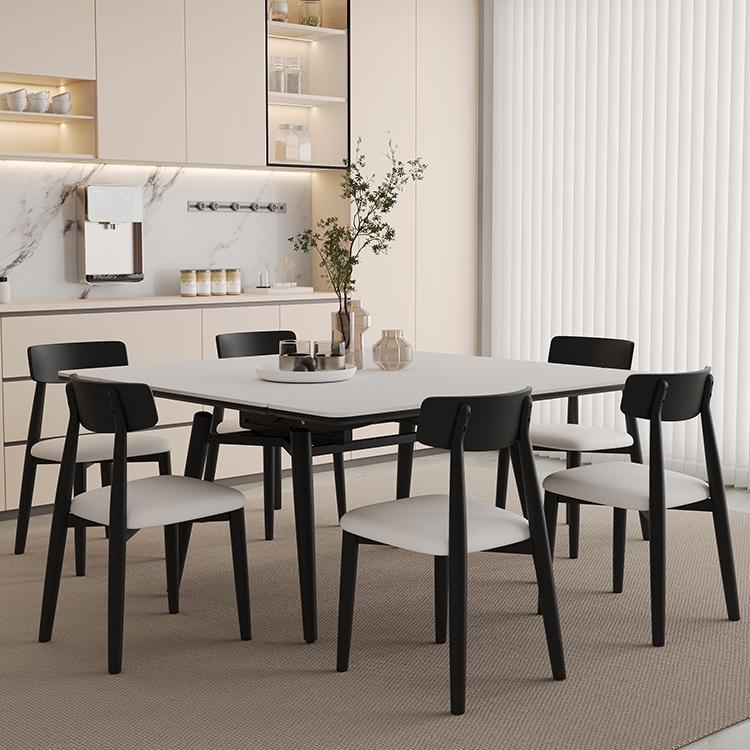 现代简约轻奢家用实木岩板可伸缩白蜡木可变方桌两用长餐桌椅组合