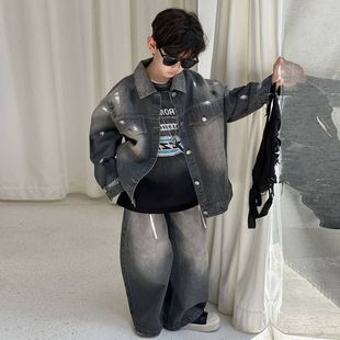 套裝 牛仔款 寬松春秋織里男童兩件套2025童裝 秋季 兒童痞帥潮酷新款