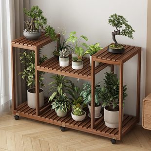 阳台花架落地式现代简约客厅盆景绿萝多肉室内阶梯置物架花架实木
