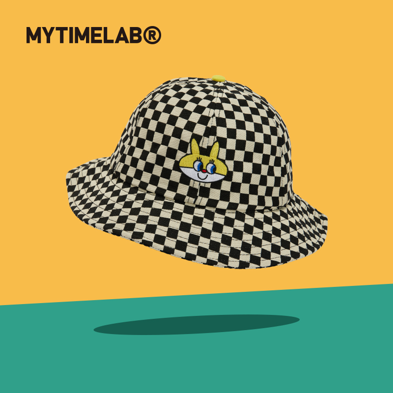 MYTIMELAB摩太潮玩透黑白小方格渔夫帽防晒夏季户外出游遮阳帽女