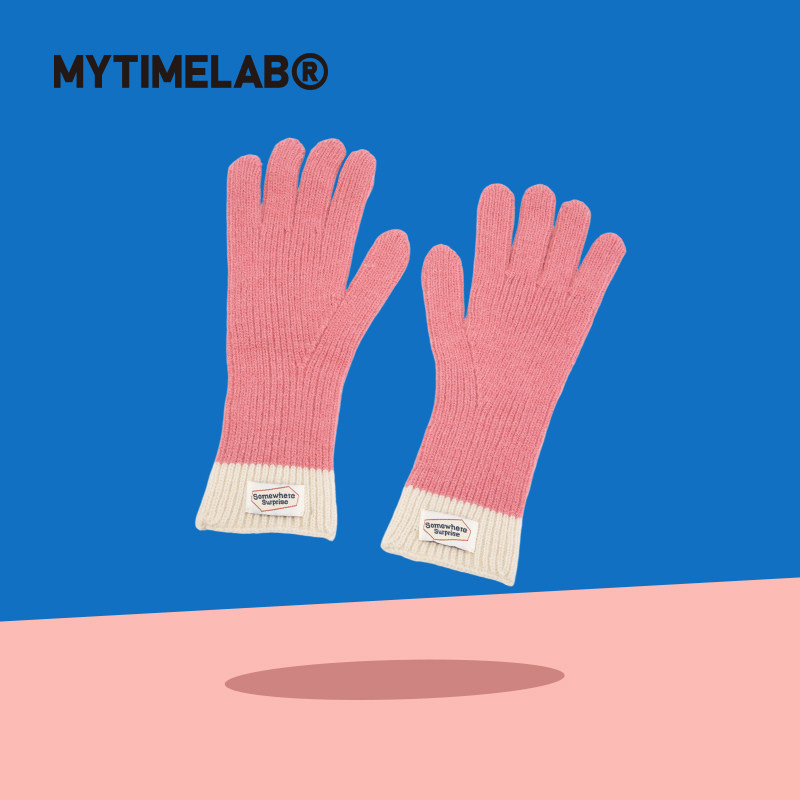 MYTIMELAB摩太潮玩拼色五指手套简约时尚百搭分指女秋冬撞色防寒