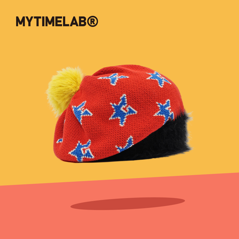 MYTIMELAB摩太潮玩PD蘑力星星帽针织毛绒帽保暖大头围秋冬多巴胺
