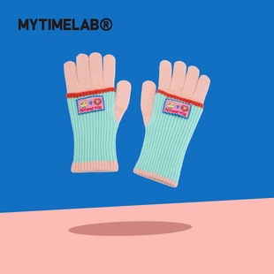 MYTIMELAB摩太潮玩ZM彩虹糖变型手套厚秋冬韩版拼接保暖女生防寒