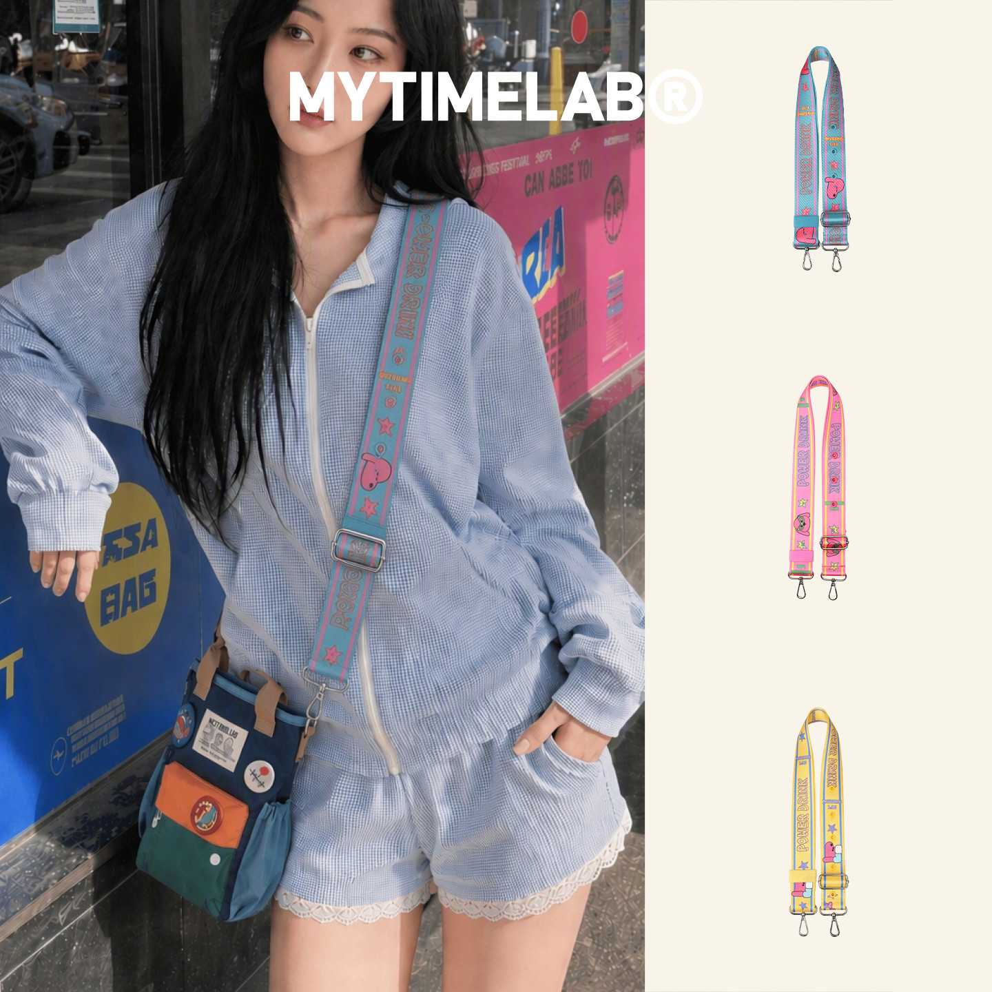 MYTIMELAB摩太潮玩PD趣味潮狗系列背带包带撞色卡通印花金属扣