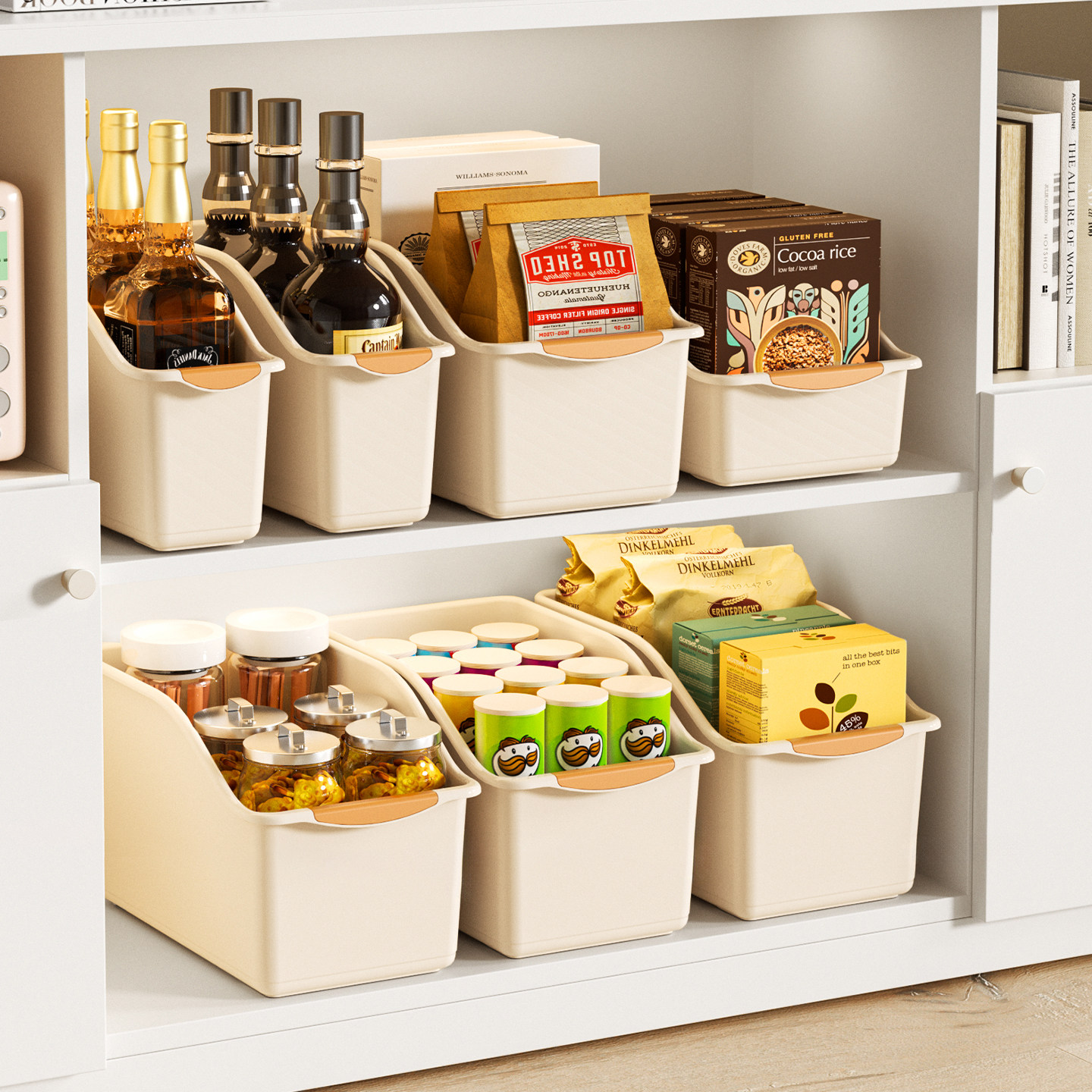 收纳筐大容量零食调料收纳架厨房储物筐带滑轮橱柜整理杂物收纳盒,收纳整理,桌面收纳盒,淘宝优惠券,粉丝福利购,淘宝优惠卷