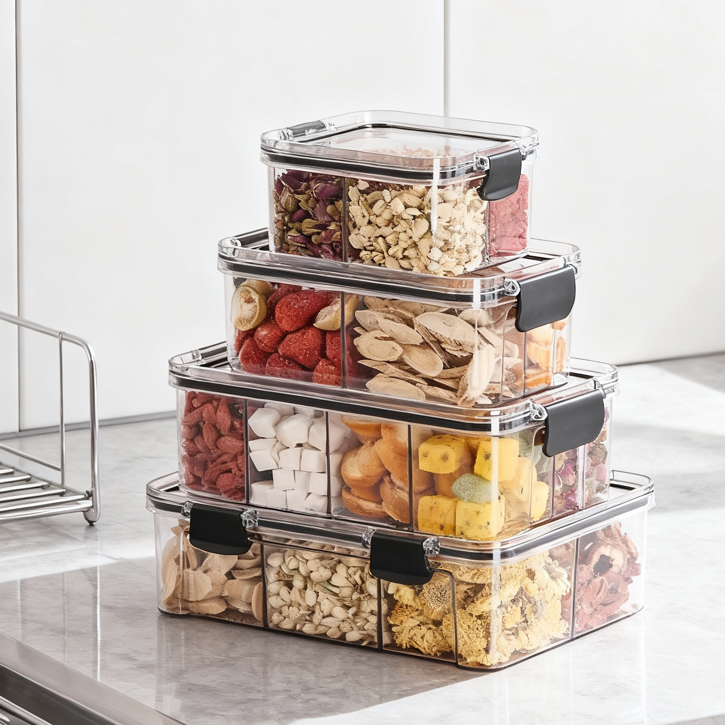 花茶收纳盒分格透明养生茶材分装盒煲汤材料收纳盒茶叶分装储存罐