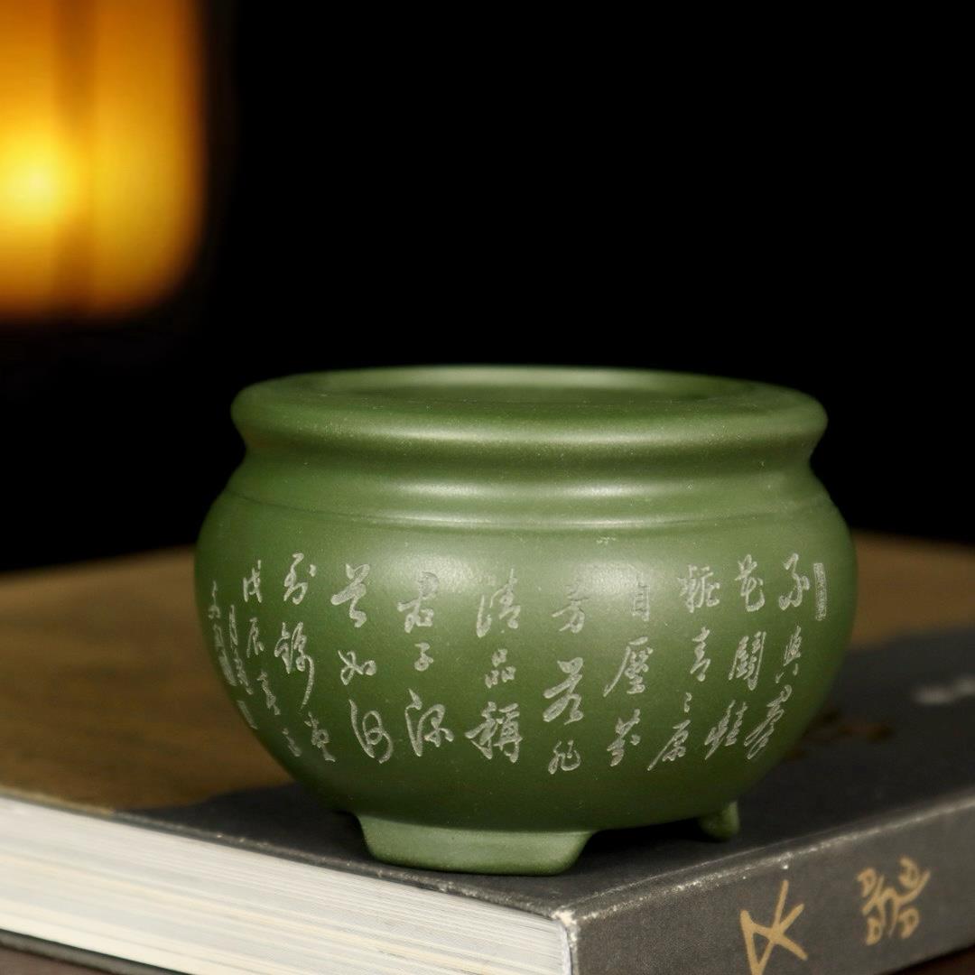 精品绿泥紫砂花盆小多肉菖蒲盆景盆微型圆鼓盆桌面绿植盆栽盆特价