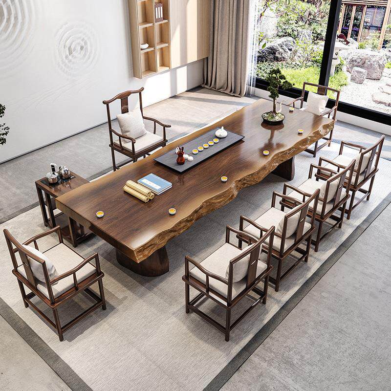 实木大板茶桌新中式禅意家用客厅大茶桌椅组合办公室原木功夫茶台