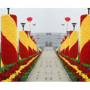 饰广场商场售楼处4S店开业门头大型绢花柱引路气氛摆设 国庆美陈装