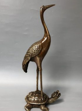 纯铜龟鹤仙鹤摆件龟鹤延年长寿龟单鹤踩龟家居客厅装饰品祝寿礼品