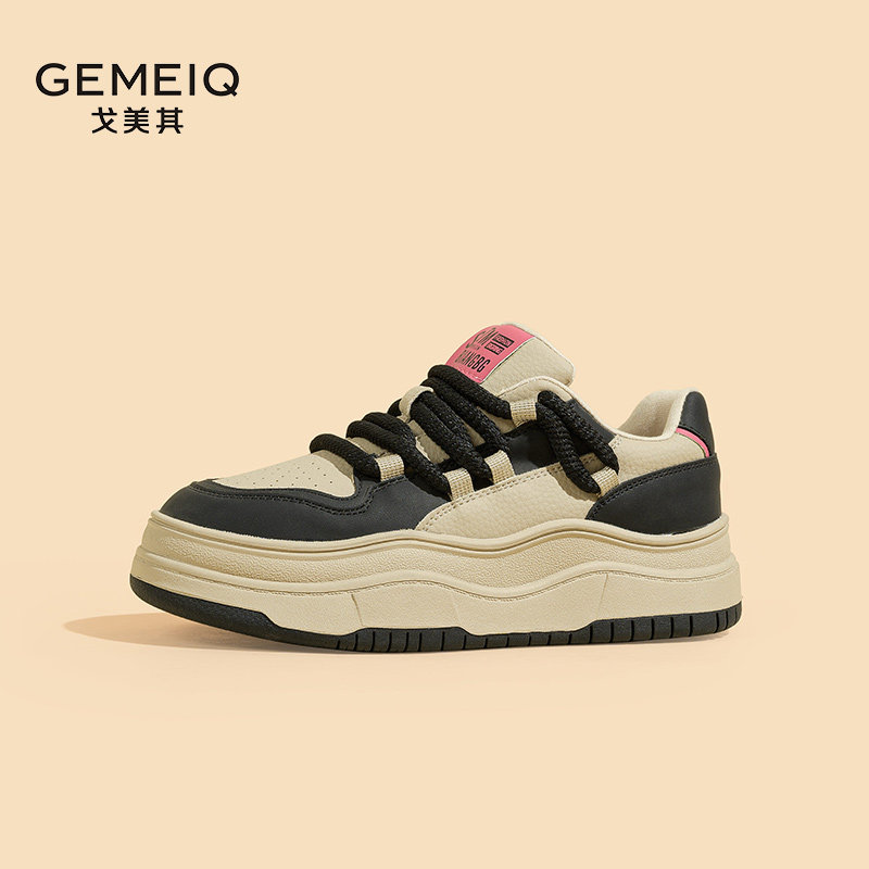 戈美其女士板鞋超酷秋冬新款时尚休闲简约平底中跟系带圆头加绒鞋,女鞋,休闲板鞋,淘宝优惠券,粉丝福利购,淘宝优惠卷