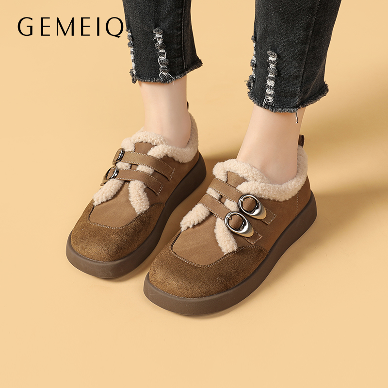 戈美其平底低帮毛毛鞋冬季加绒保暖棉鞋百搭时尚外穿圆头舒适女鞋