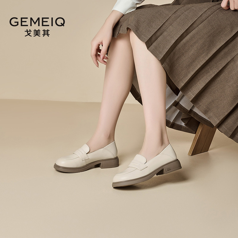 戈美其乐福鞋女百搭新款春季厚底增高小皮鞋英伦风一脚蹬单鞋女鞋