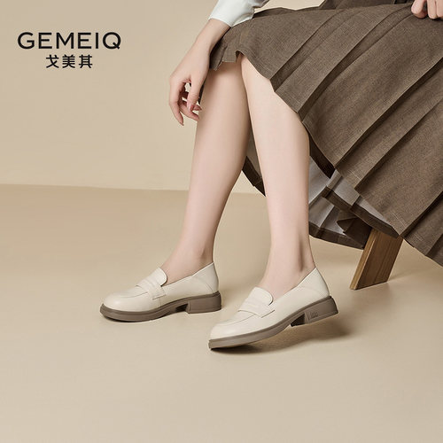 戈美其乐福鞋女百搭新款春季厚底增高小皮鞋英伦风一脚蹬单鞋女鞋