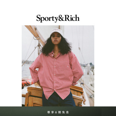 Sporty&Rich Nautical系列女士气质时尚宽松撞色条纹衬衫上衣