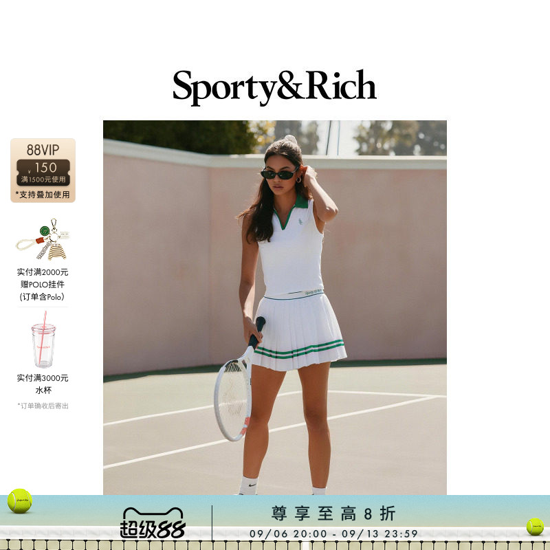 [甄选八折]Sporty&Rich 女士学院风网球百褶裙半身裙短裙